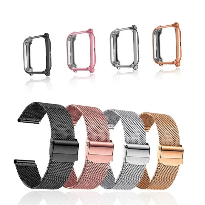 

NEWCE Stainless Steel Strap for Amazfit GTS 2 Mini Bip U Pro Pop Metal Mesh Woven Wrist Band with Screen Protector Case for Bip