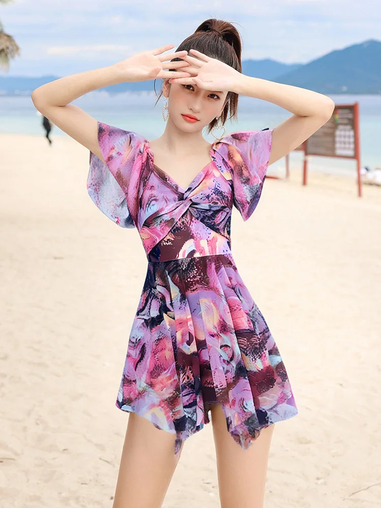 Xtep консервативный женский купальник 2024 новый модный цельный с принтом для