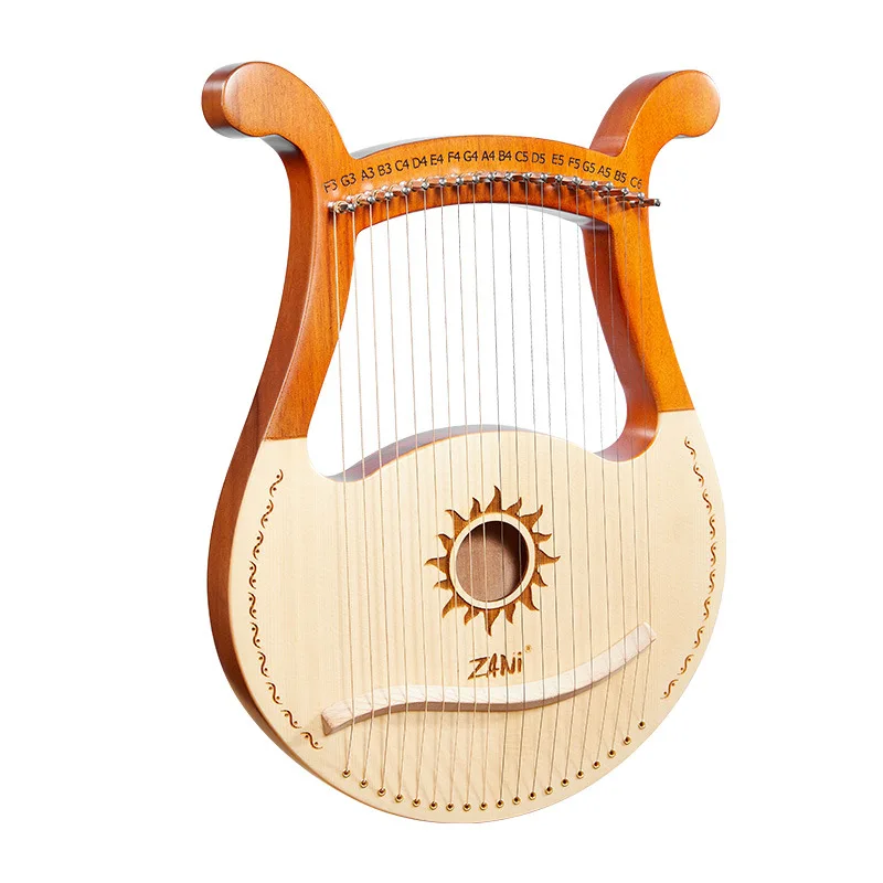 Enlarge 19 Strings Lyre Mahogany Spruce Logs Harp Entry-level Single Board Finger Piano Musical Instrument With Tuning Tool For Beginner