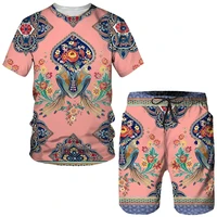 new summer mens tracksuit upscale popular 2 pieces round neck loose quick dry set egyptian style contrasting colors suit