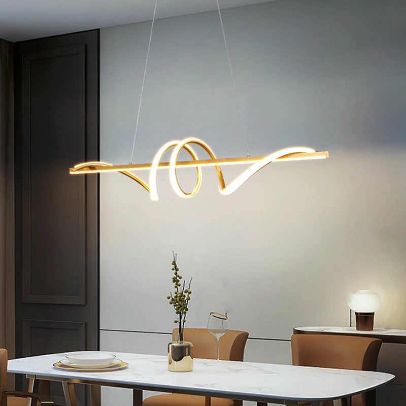Modern Long Rotate LED Pendant Lamp with Remote Control Gold for Dining Room Kitchen Coffee Table Home Decor Lighting Fixture 6