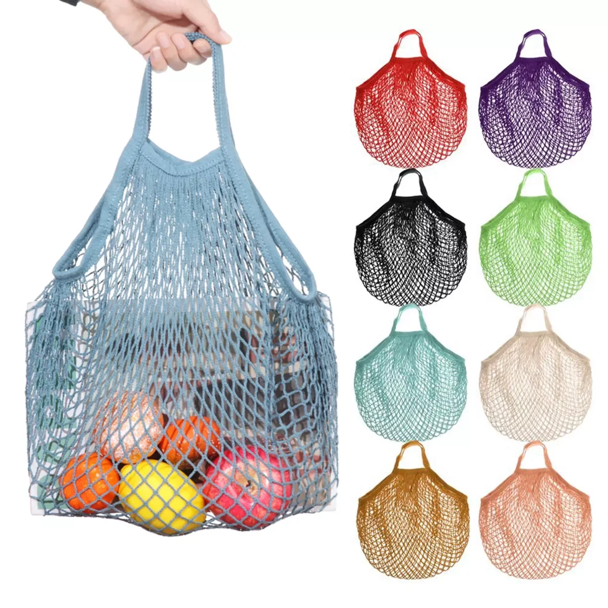 

Reusable Grocery Bags for Fruit Vegetable Bag Cotton Mesh String Organizer Handbag Short Handle Net Shopping Bags Tote