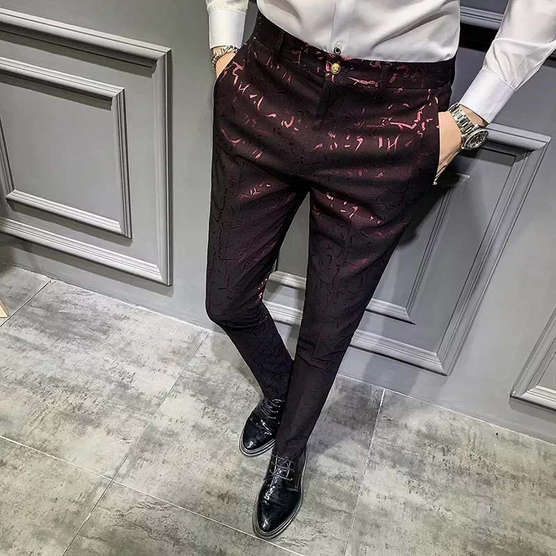 

2022 Spring Men's Suit Pants Jacquard Casual Men's Social Pants Groom Wedding Pants Men's Office Formal Slim Trousers Pantalon
