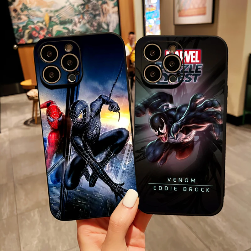 

Marvel Spiderman Venom Phone Case For iPhone 14 13 12 11 Pro 12 13 Mini X XR XS Max 7 8 Plus Cases Black Soft Back Cover