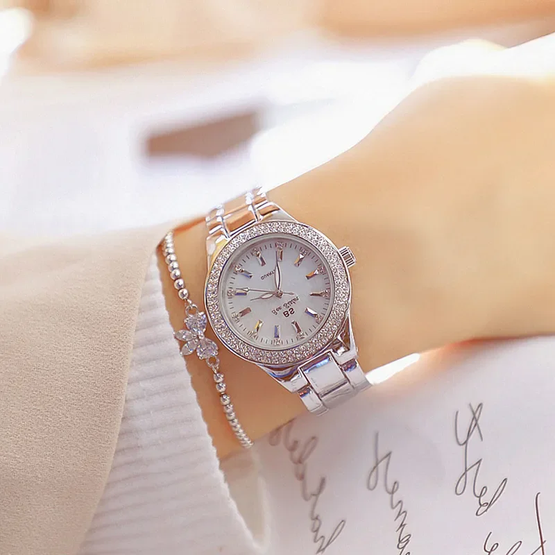 Ladies Wrist Watches Dress Gold Watch Women Crystal Diamond Watches Stainless Steel Silver Clock Women Montre Femme 2022