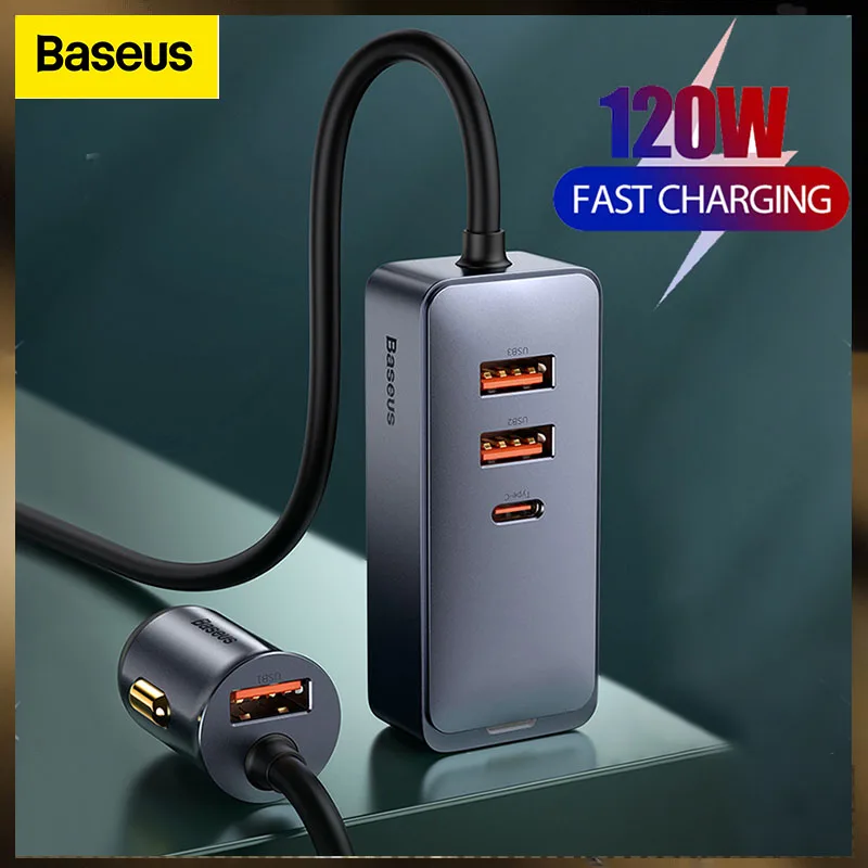 

Baseus 4 in 1 120W USB Type C Fast Charge Car Phone Charger Quick Charging Car Cigarete Lighter Expasion Adater PD QC For iPhone