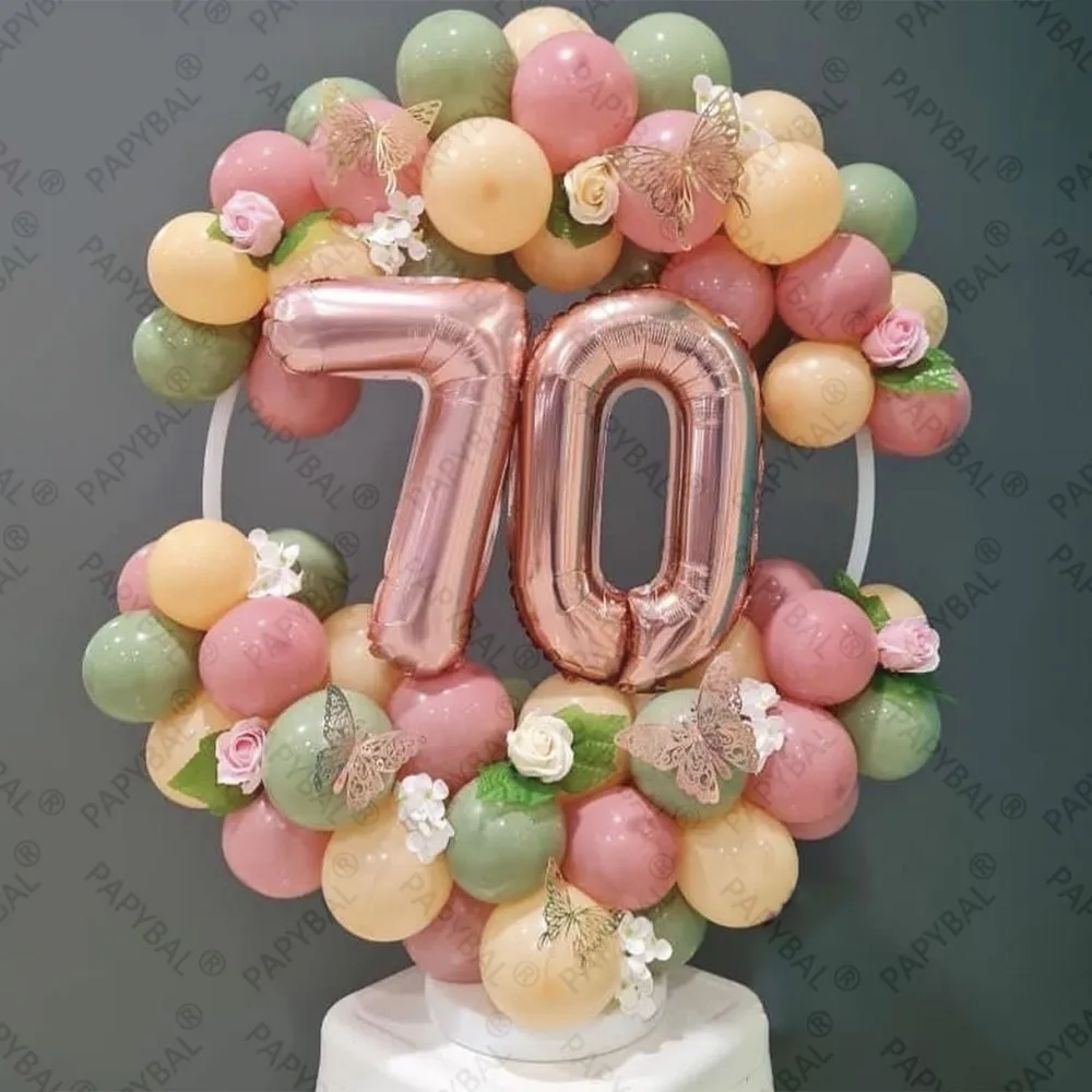 

76PCS Rose Gold Pink Butterfly Theme 32inch Birthday Number 18 30 60 70th Adult Woman Anniversary Day Decoration Gift Supplies