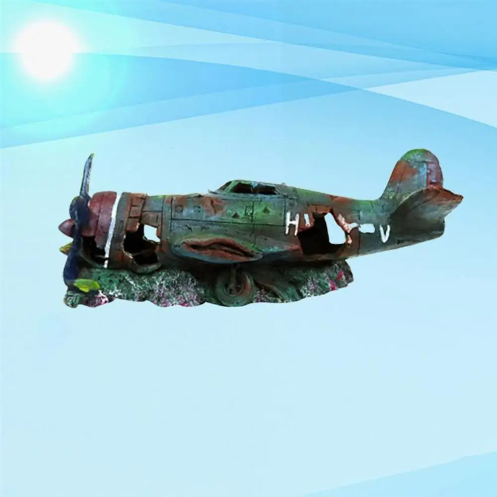 

NEW Artificial Plane Wreckage Ornament Shelter House Resin Craft For Aquarium Fish Tank Landscaping Decoration