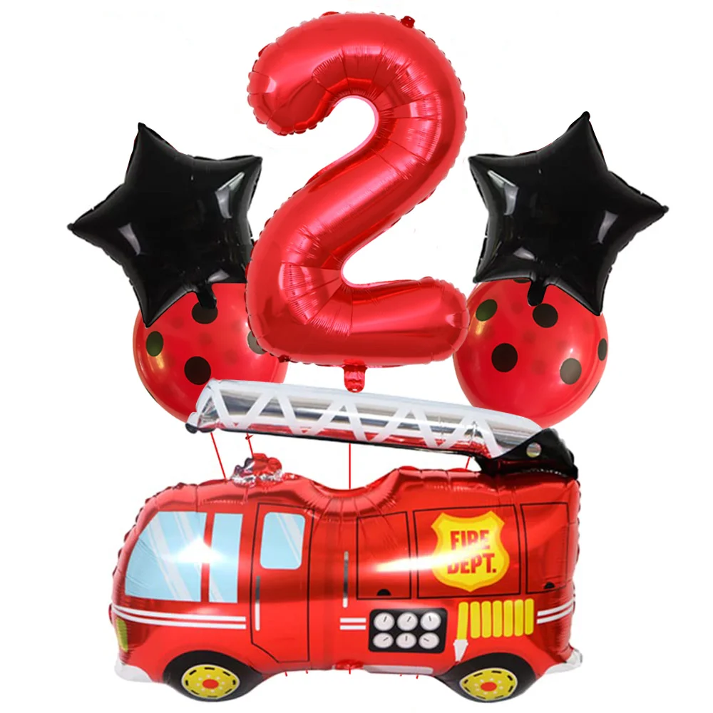 

6pcs/Set Red Jumbo Fire Truck Birthday Balloons Number 1 2 3 4 5 6 7 8 9 10 Foil Ballon Fireman Sam Engine Theme Party Supplies
