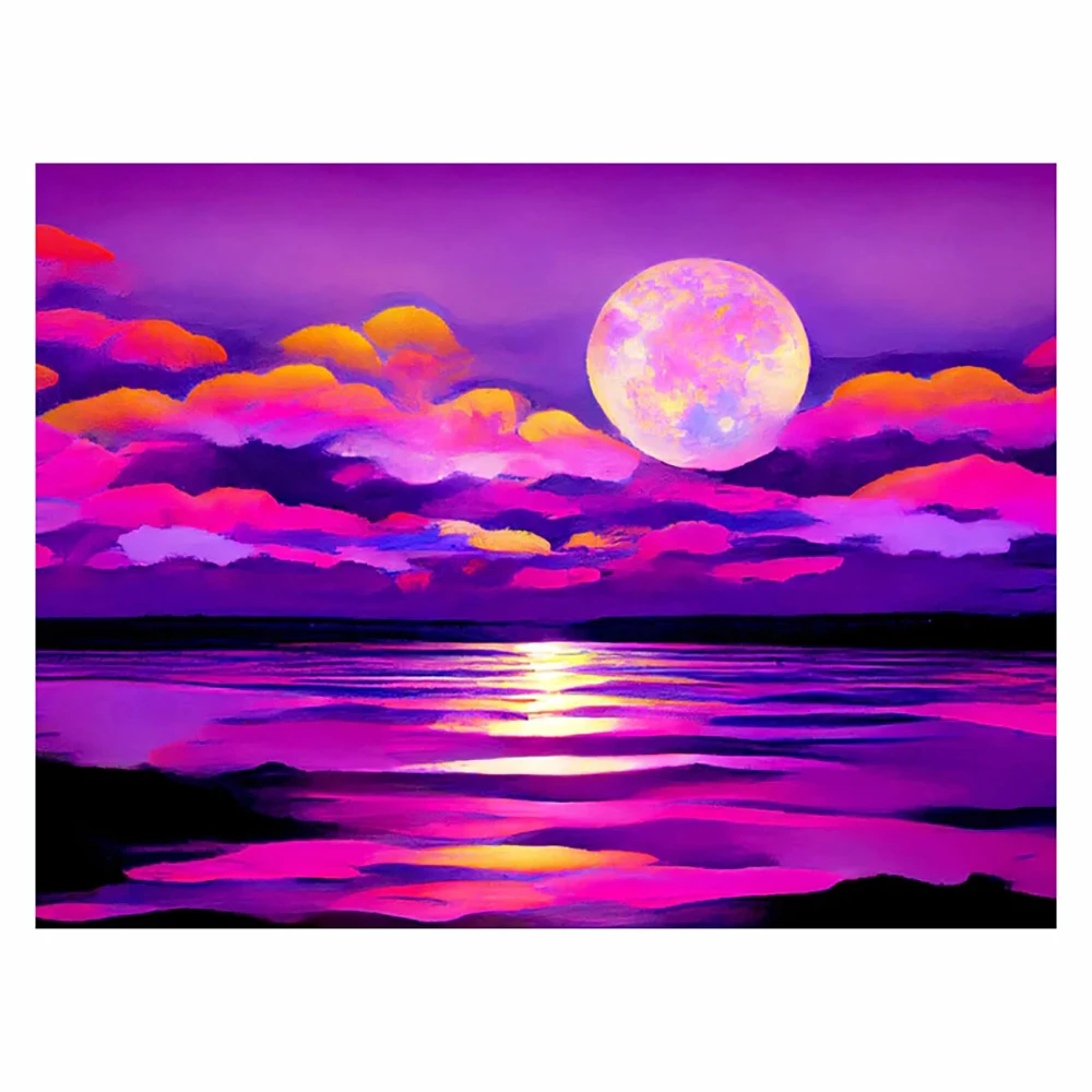 

Алмазная 5d-картина LZAIQIZG «сделай сам», «Луна восходящий фиолетовый морской пейзаж», вышивка крестиком, украшение ручной работы для дома