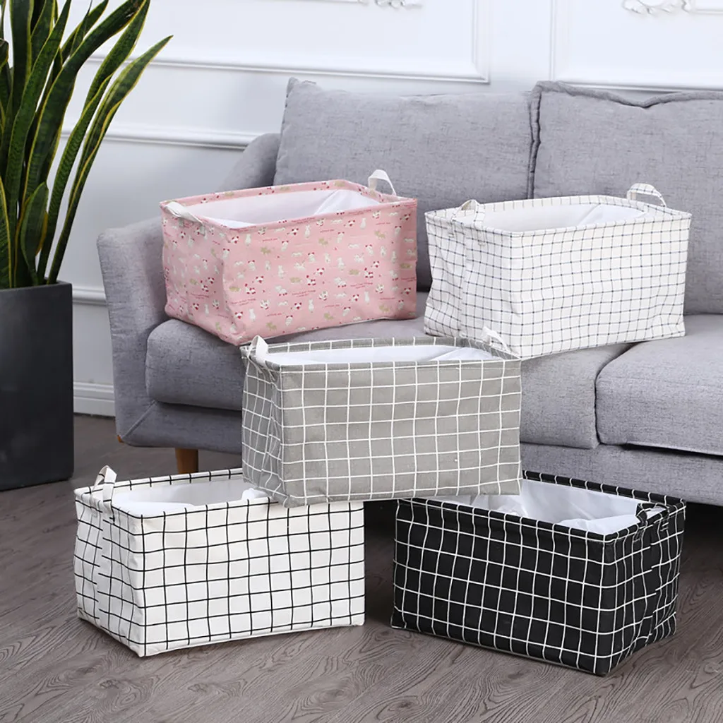 

Canvas Clothes Basket Laundry Hamper with Handles Waterproof Cotton Storage Organizer