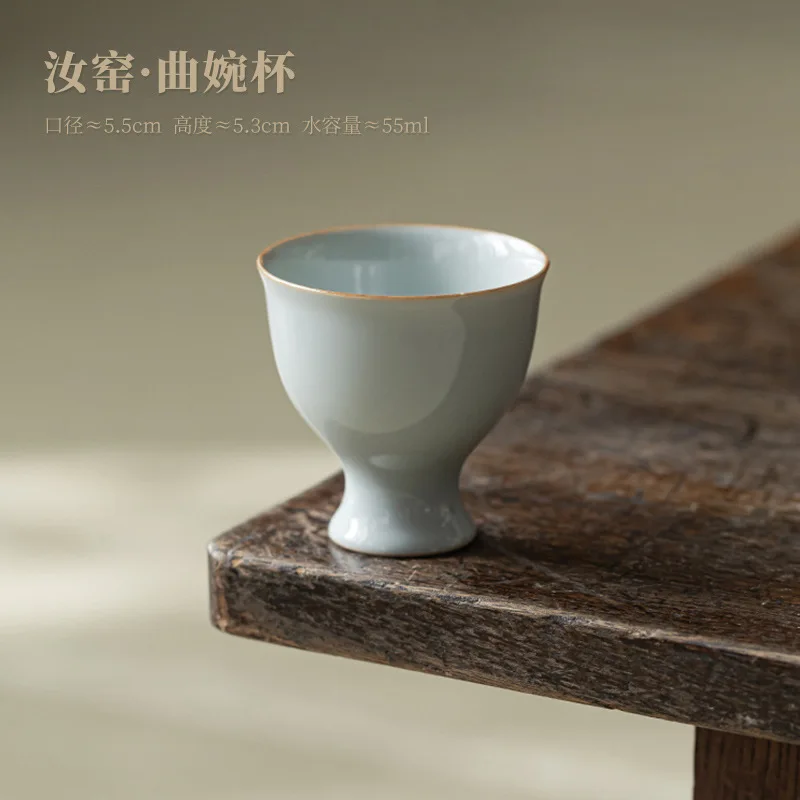 55 мл Изысканная керамическая чашка для чая с лазурной печью, чашка для медитации ручной работы с высокими ножками, кружки с ледяной треснутой глазурью, посуда для напитков в виде кунг-фу