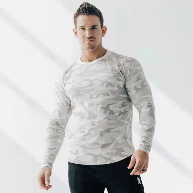 

Men's Sports Fitness New Training Long Sleeve slim fit warm bottoming shirt Round Neck Raglan Sleeve Trend T-Shirt