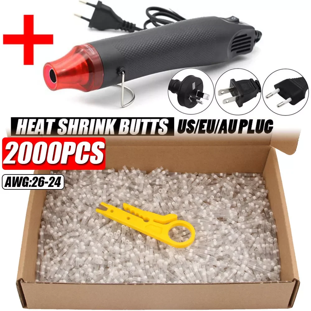 

AWG26-24 50-2000PCS Waterproof Heat Shrink Soldering Insulated Electrical Splice Wire Butt Connectors Terminals with Hot Air Gun