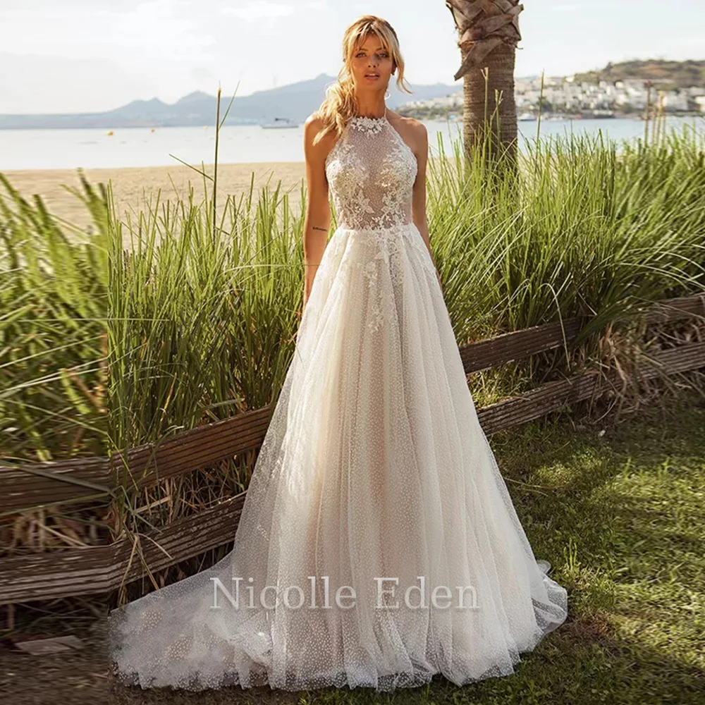 

Nicolle Eden Dotted Tulle Graceful A Line Wedding Dresses For Women Lace Appliques Bridal Gown Robe De Mariée Custom Made