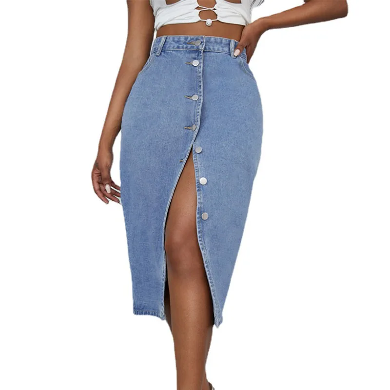 Юбка с завышенной талией и Боковым Разрезом модные женские юбки в Корейском