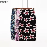 2020 spring office womens skirts digital printed midi pencil skirt high waist casual chic floral sweet faldas belt