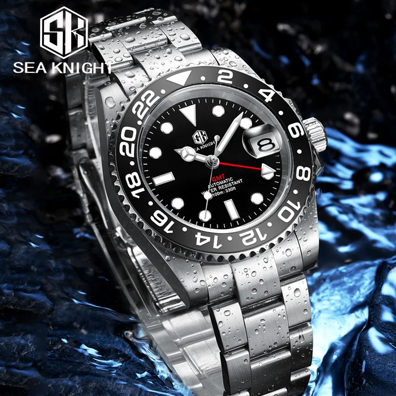 

Sea knight Business Men C3 Luminous Mechanical Dive Wristwatches Stainless Steel 100M Waterproof Sapphire Glass GMT Watch Men