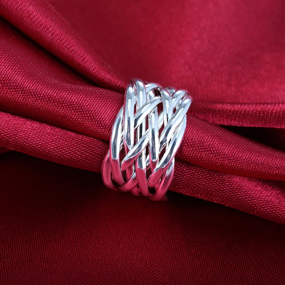 

925 Stamp Silver Color Women's Vintage Wide Ring Adjustable Party Personalized Luxury Jewelry For Girls