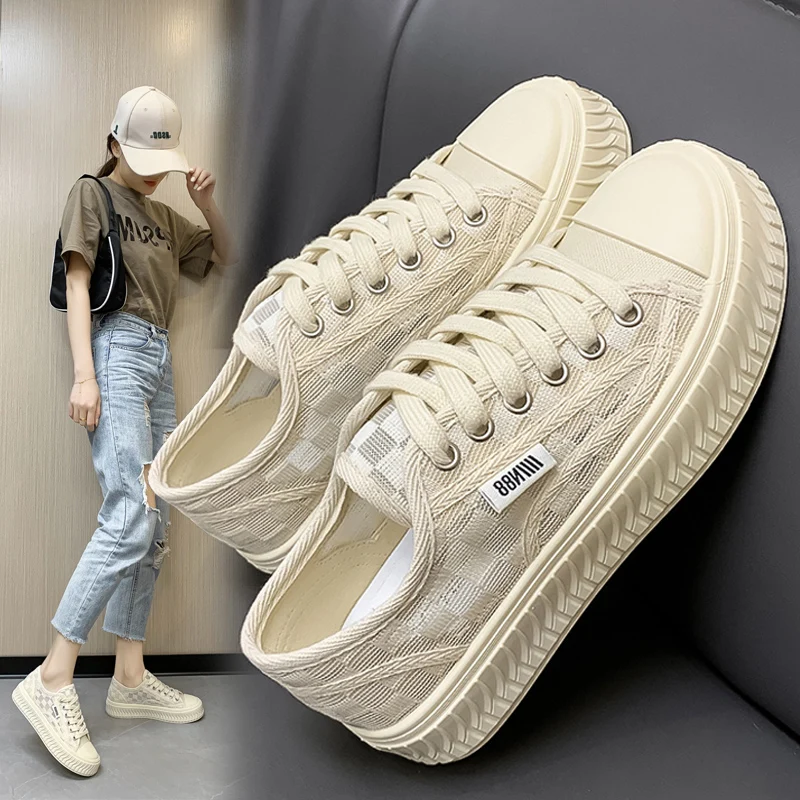 

Женские кроссовки без шнуровки, повседневные дышащие кроссовки на танкетке с круглым носком, без застежки, новинка летнего сезона 2023