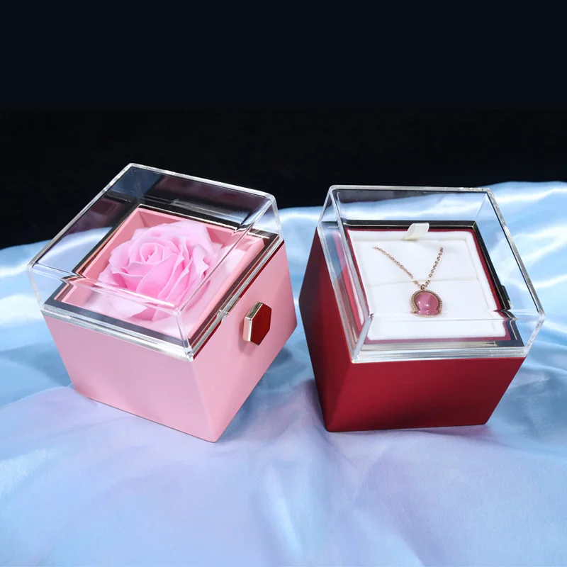 

Soap Rose Flower Jewelry Box Romantic Wedding Ring Box Valentines Day Propose Rotating Ring Necklace Jewelry Boxes Gift Box New