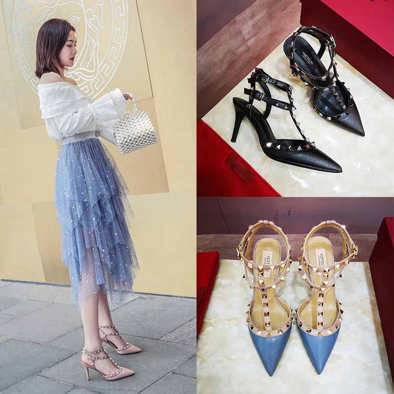 Gladiator Sandals Summer 2023 Ankle Strap White For Women's Shoes Party Shoes Brand Rivet High Heels Designer Sexy Ladies Shoes