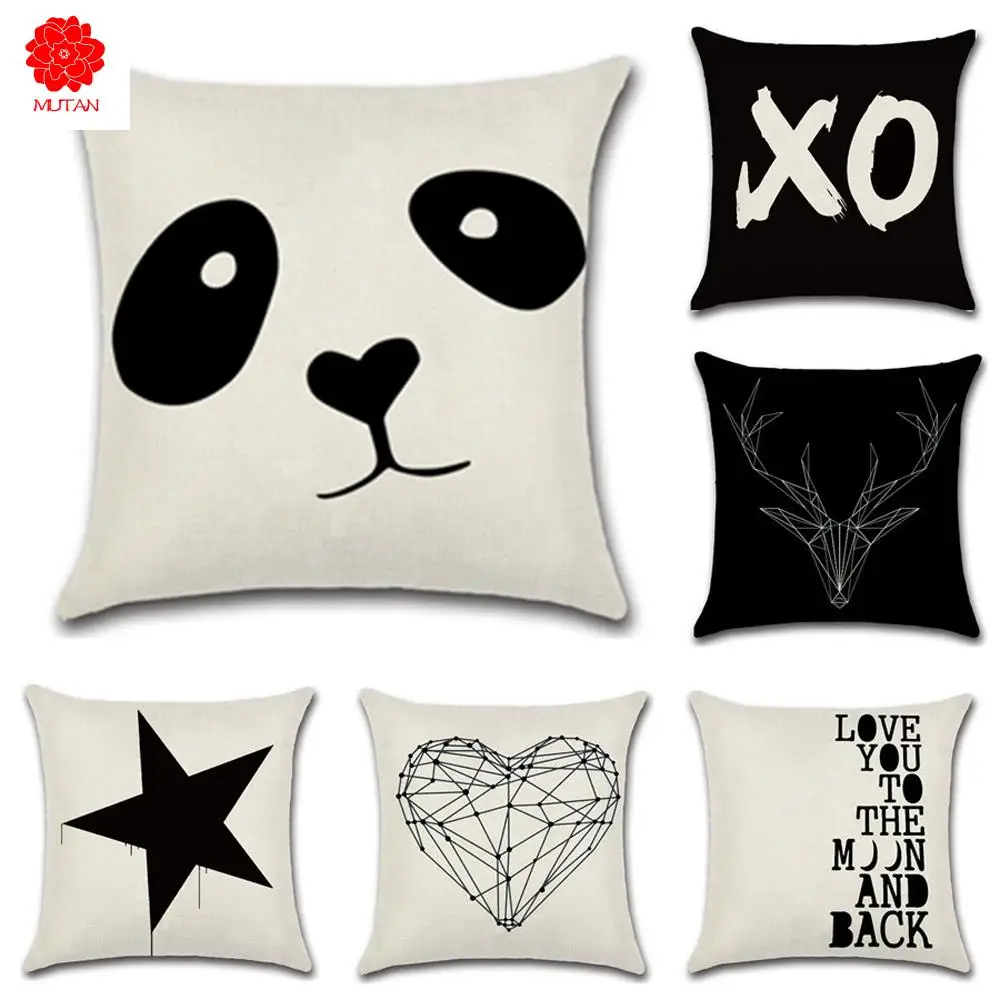 

YWZN Black and White Simple Decorative Pillowcases Letters Cotton Linen Pillow Case Geometry Pillowcase kussensloop almohada