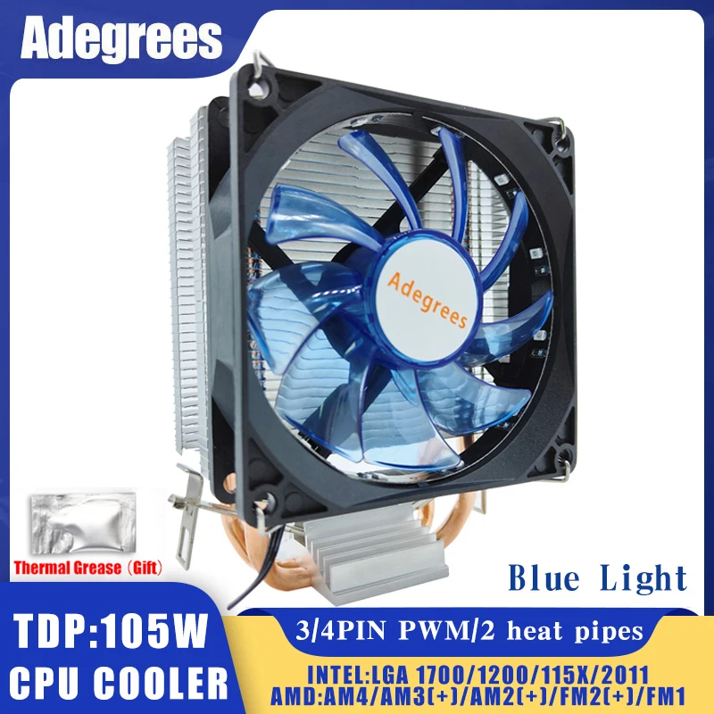 

CPU Cooler 2 Pure Copper Heat-pipes 3PIN/4PIN PWM Cooling Fan Blue Light for LGA 775 1150 1155 1200 1700 X79 X99 2011 AM3 AM4