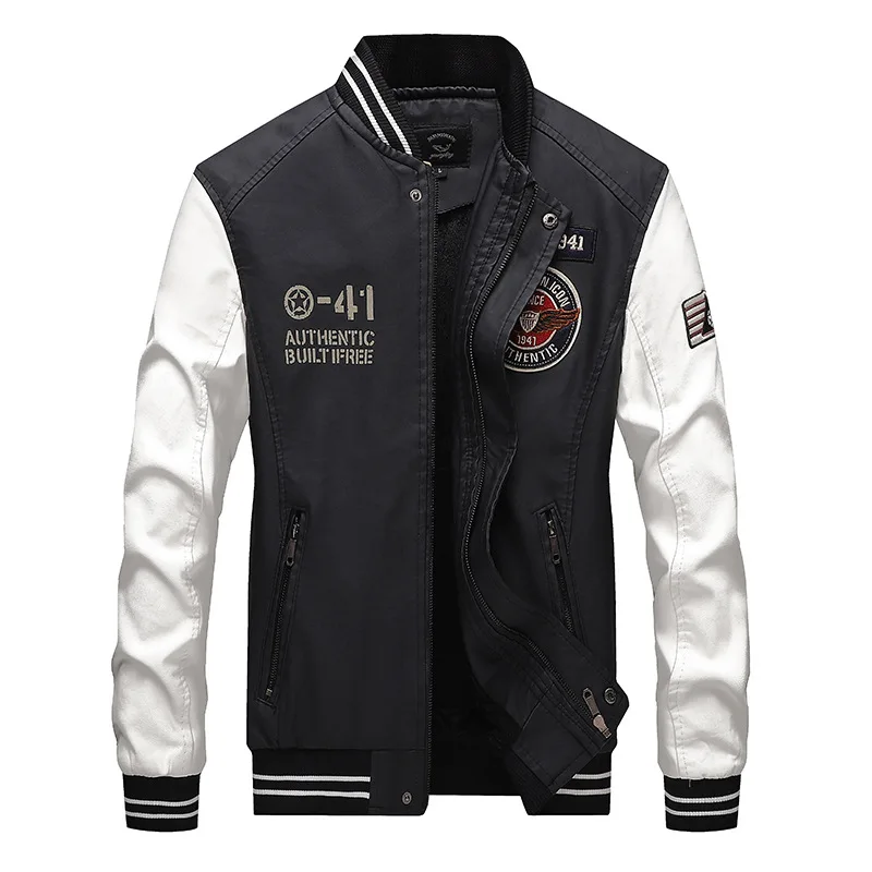 

Men Leather Jacket Fashion 2023 New Embroidery Baseball PU Jackets Men‘s’ Casual Spring Autumn Splicing Pilot Bomber Jacket Coat