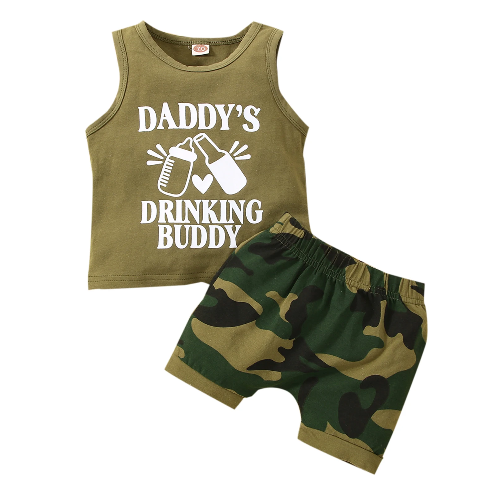 

Cool Baby Boys Clothing Cotton Shorts Set Round Neck Sleeveless Lettering Tops Elastic Waist Camouflage Short Pants for Summer