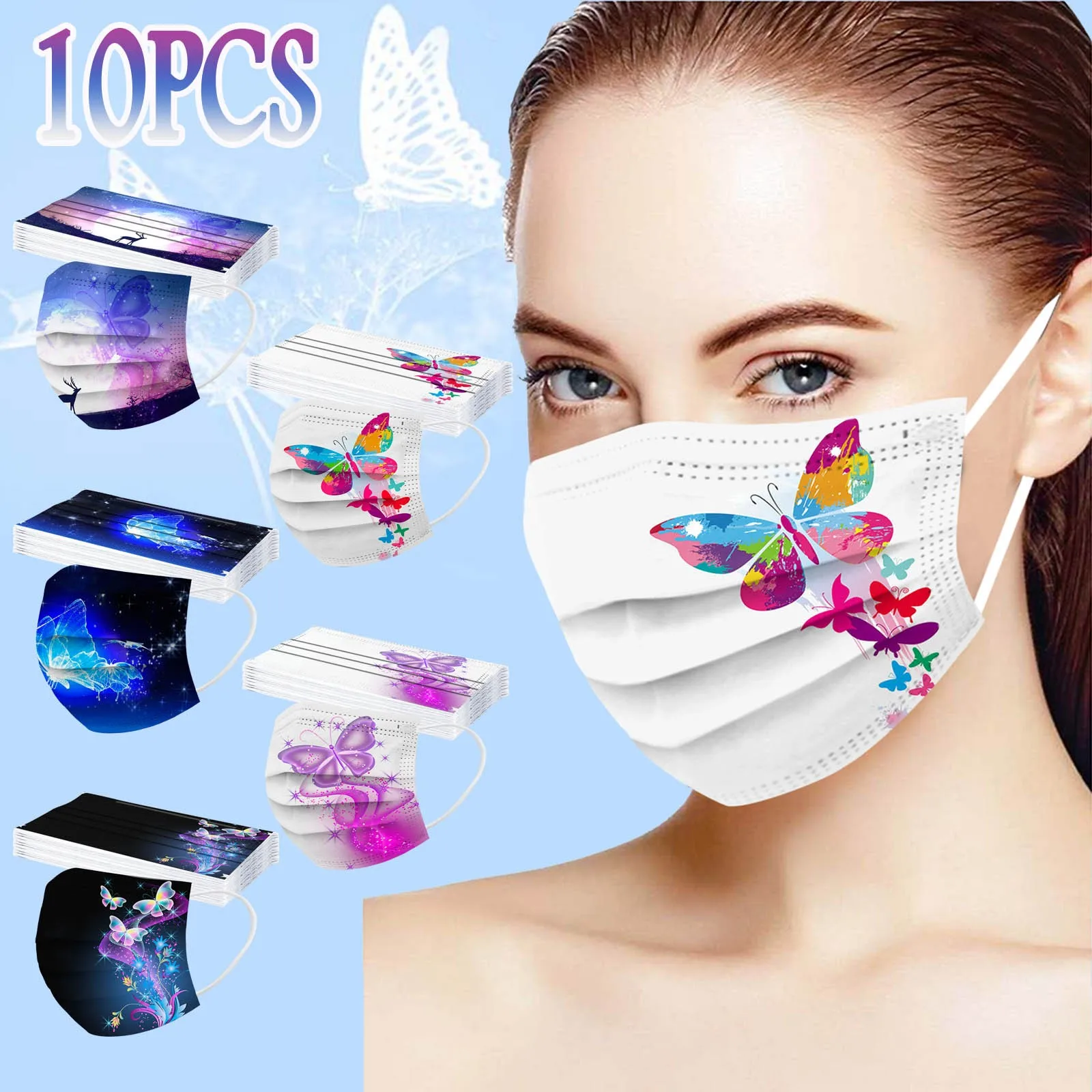 

10pcs Adults Face Mask Mascarillas Halloween Cosplay Butterfly Masque Breathable 3ply Disposable Masks Маска Для Лица Mascara