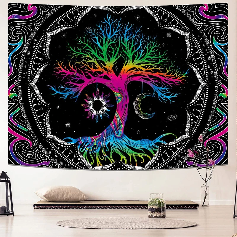 

Trippy Psychedelic Tree of Life Tapestry Wall Hanging Kawaii Room Decor Aesthetic Large Mandala Witchcraft Boho Tapestries