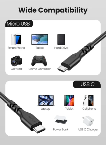Короткий кабель Fasgear USB C - Micro USB 1 шт. Кабель USB 2.0 Type C - Micro USB Поддержка синхронизации данных и зарядки Совместимость с MacBook Pro |Контроллер PS4/X-box |Устройство Android Phone OTG