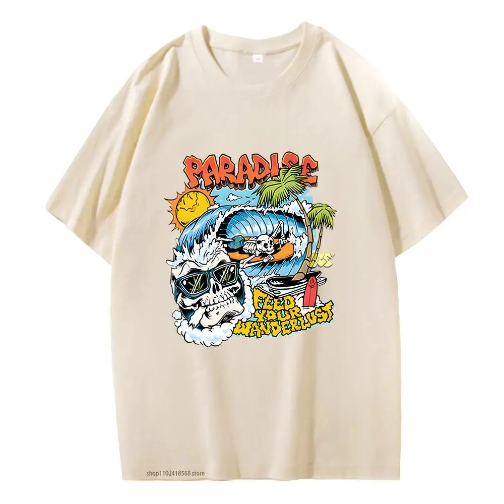 

Cartoon Paradise T Shirts Men Beach Surfing Hello T-shirts Women Summer Clothes 100%Cotton Tshirt Short Sleeve Tee O-Neck Casual