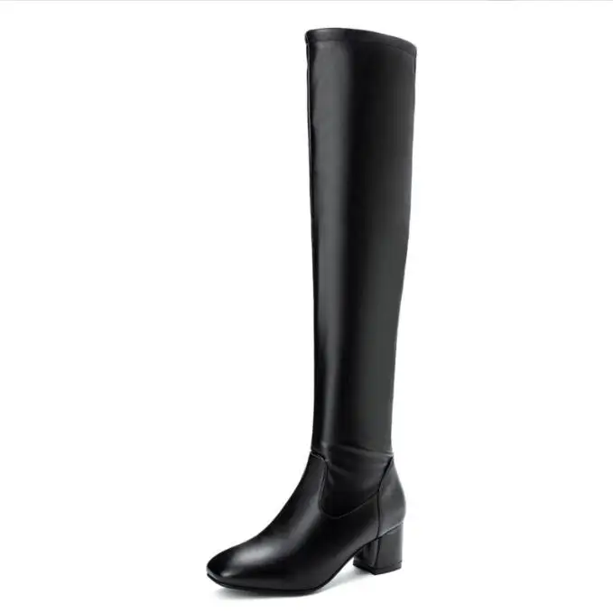 New cowhide Leather Over-the-Knee Boots Women Fashion Shoes Platform High-Heel Boots Chunky Black Boots Autumn Winter Large size
