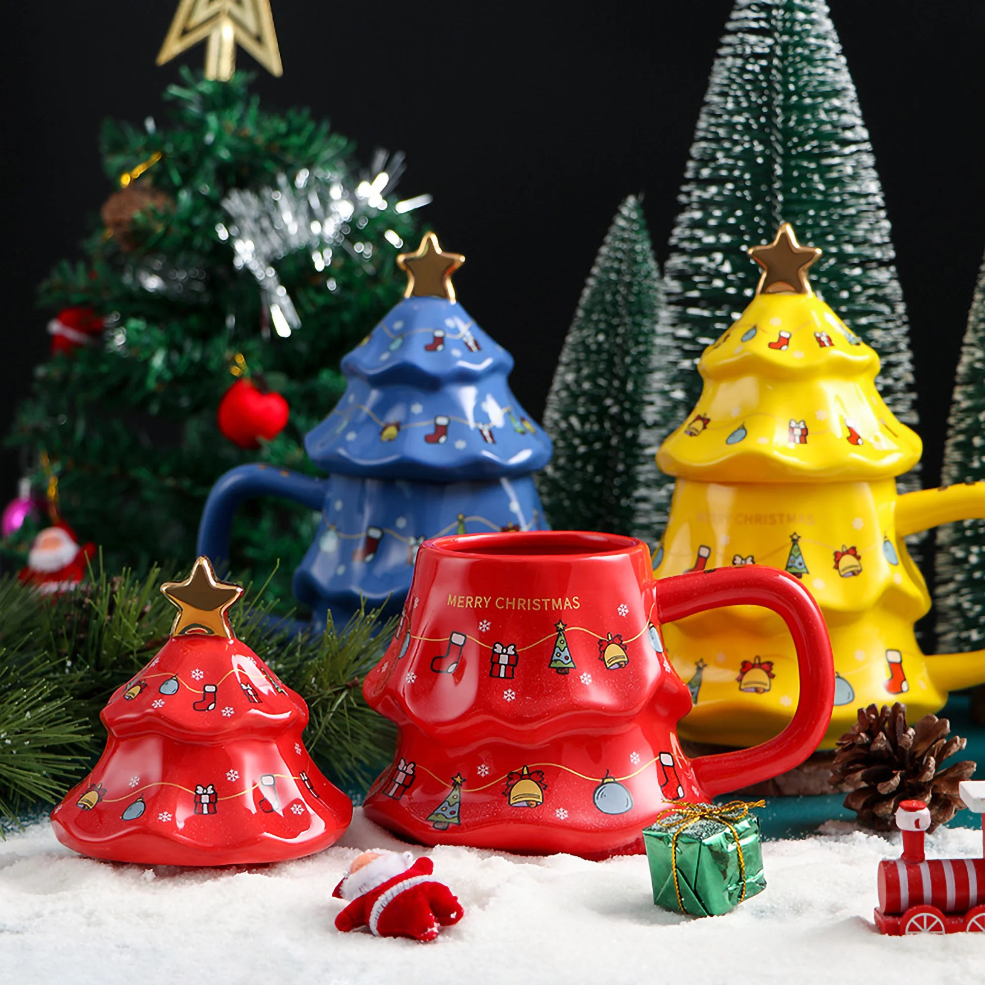 

Christmas Tree Shape Mug Creative 450 ML Novel Style Coffe Cup Holiday Gift New Year Home Decoration