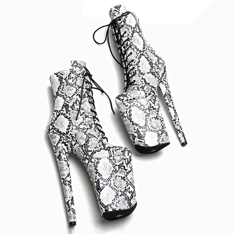 Leecabe  23CM/9inches Snakeskin material lace up  High Heels Pole Dance boot