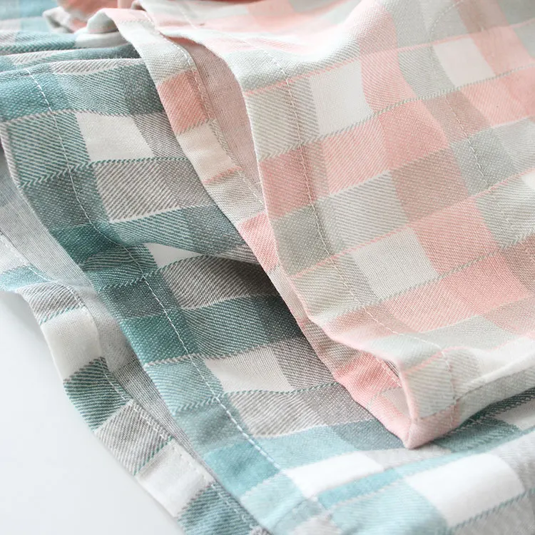 Шорты для пар домашние штаны из чистого хлопка в клетку японском стиле свободные