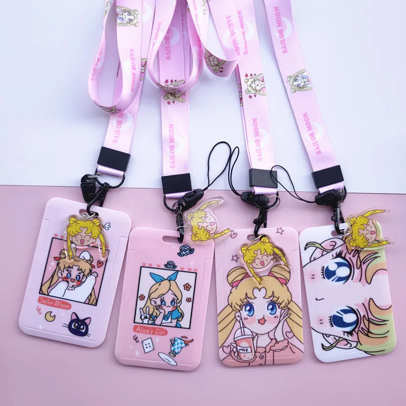 New Cartoon Girls Anime Lanyard Credit Card ID Holder Bag Student Women Travel Bank Bus Business Card Cover Badge images - 6