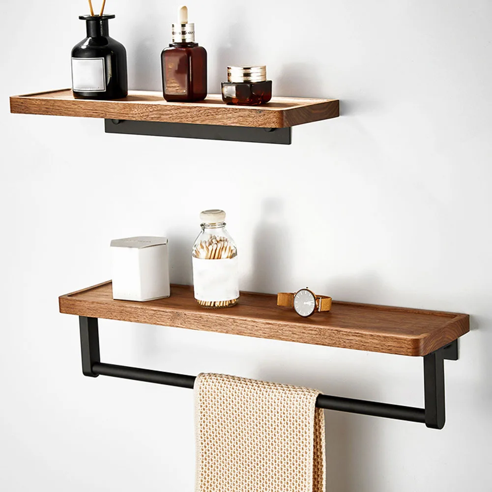 

Walnut Wood Storage Rack Wall Mounted Shelf Wooden Floating Shelf Kitchen Bathroom Item Holder Home Decoration