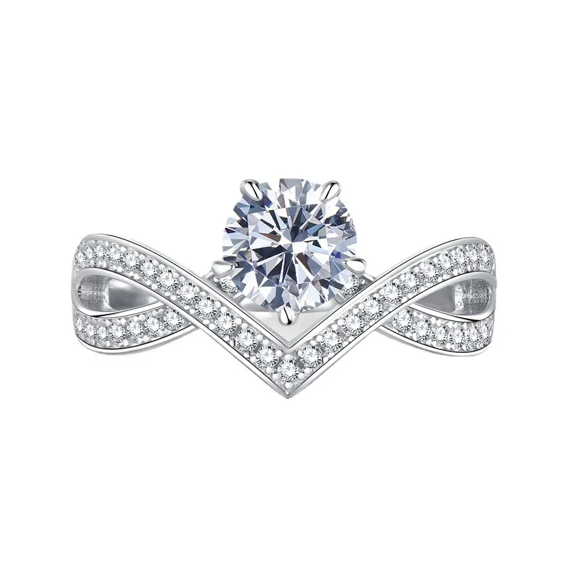 

Новинка 2023, классическое кольцо из серебра пробы с белым бриллиантом в один карат, Женское Обручальное кольцо в европейском и американском стиле