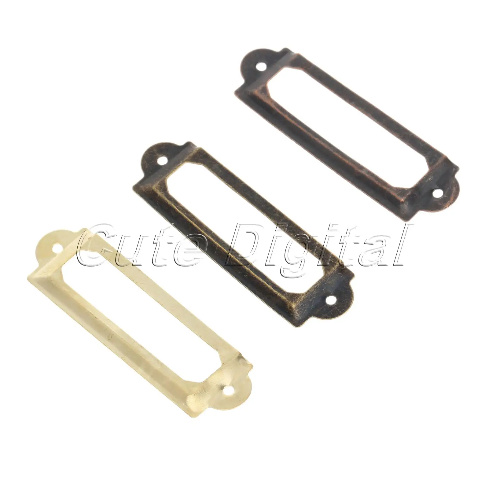 

DRELD 12pcs Antique Brass Metal Label Pull Frame Handle File Name Card Holder For Furniture Cabinet Drawer Box Case Bin 62x18mm