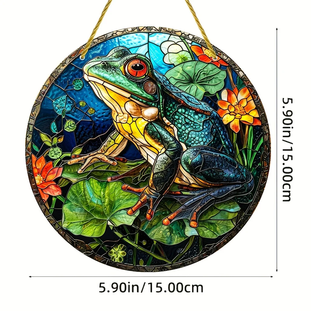 Żaba na liściach lotosu łapacze słońca w stylu vintage witraż wiszące okno prezent dla rodziny przyjaciół wystrój drzwi kolorowa sztuka
