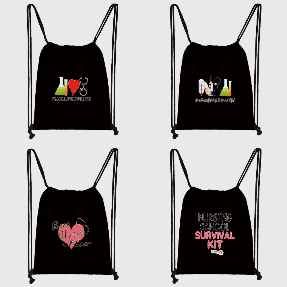 Drawstring Bag Backpack Nurse Printing Beach Fitness Backpack Cycling Sports Travel Tourism Large Capacity Folding Sundries Bags