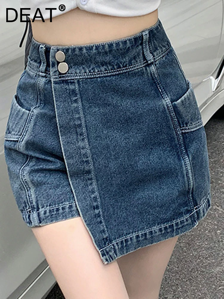 

DEAT Fashion Women's Denim Skirt High Waist Splicing Irregular Loose Pocket Buttons Short Skirts Spring 2023 Trend New 17A5665