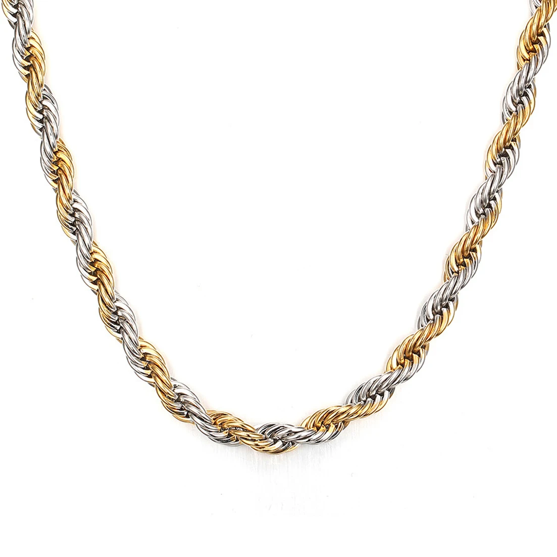 

4mm/6mm Fashion Jewelry Men Women Hip-hop Gold Silver Tone 316L Stainless Steel Rope Chains Necklace for Pendant Accessories