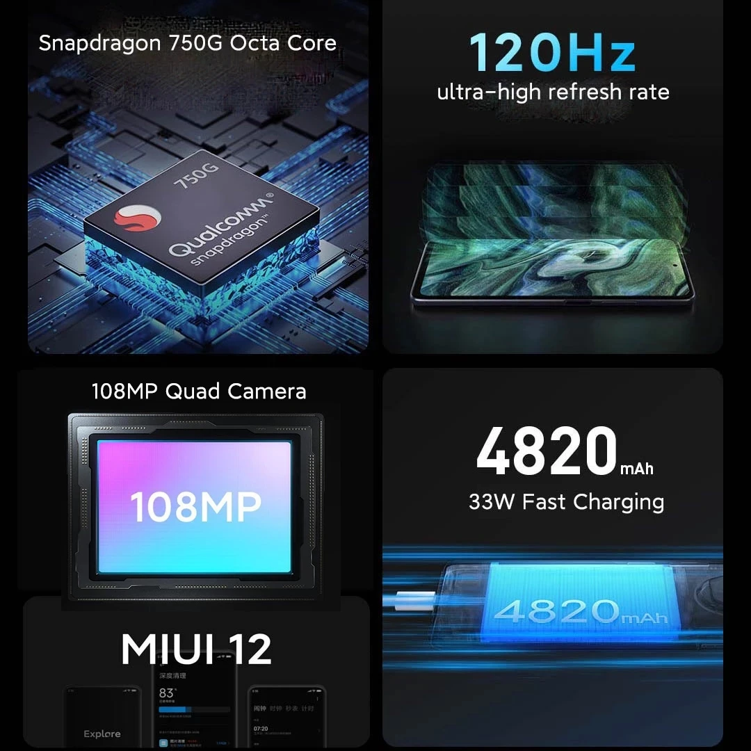Global ROM Xiaomi Redmi Note 9 Pro 8GB 128GB 5G Smartphone Snapdragon 750G 120Hz 108MP Quad Camera 4820mAh 33W Fast Charging |