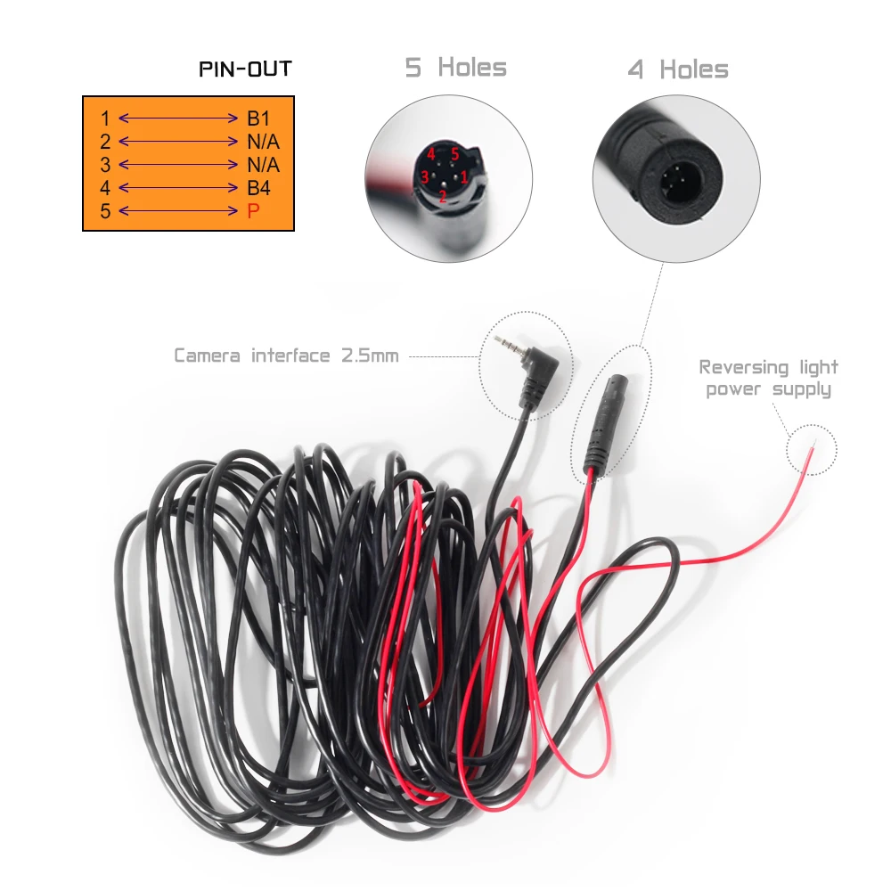6M/10M meter 4PIN/5PIN Car RCA CAR Reverse Rear View Parking Camera Video extension Cable 2.5mm jack images - 6