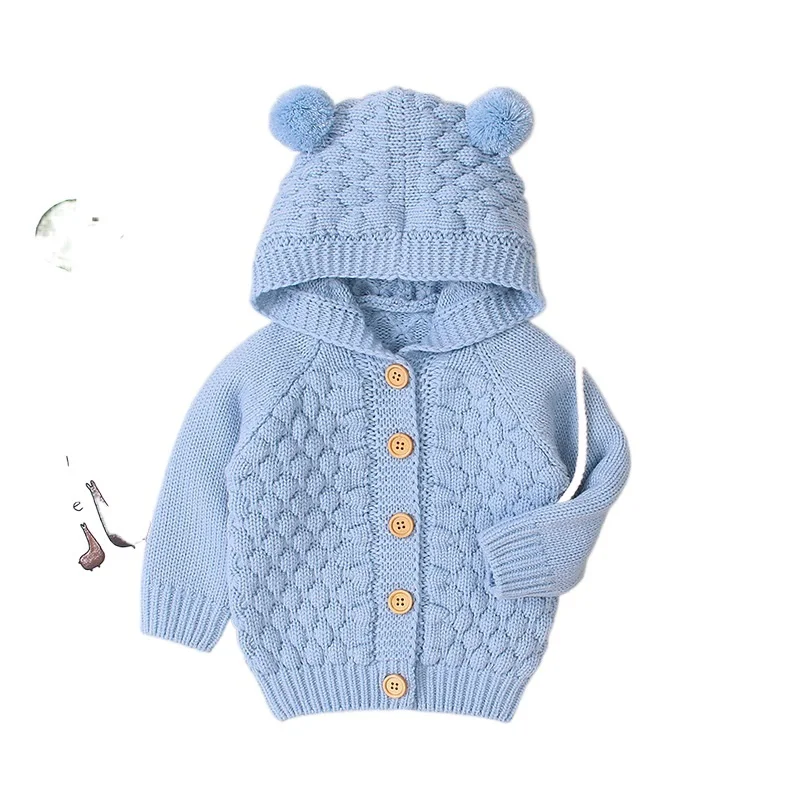 

HS Spring Autumn Newborn Infant Baby Girl Boy Cardigan Clothes Winter Jacket Warm Coat Knitted Sweater Hooded Button Outwear