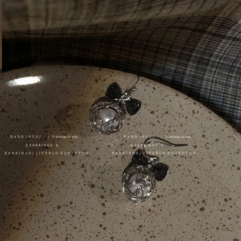 

Woven Ball Pearl Earrings 2023 New Bowknot Gothic Style Brand Earrings for Women